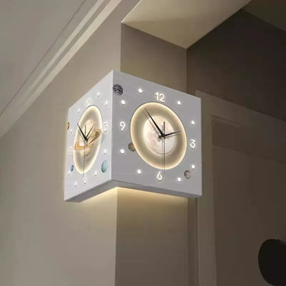 Starry Sky-Themed Double-Sided Wall Clock with Digital Display Screen Electric Needle for Living Room Corner