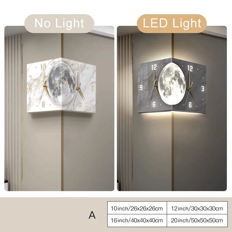 Creative Double-Sided Living Room Wall Clocks Silent Running Acrylic Moon-Light Emitting Backlit Display With Needle Drill-Free