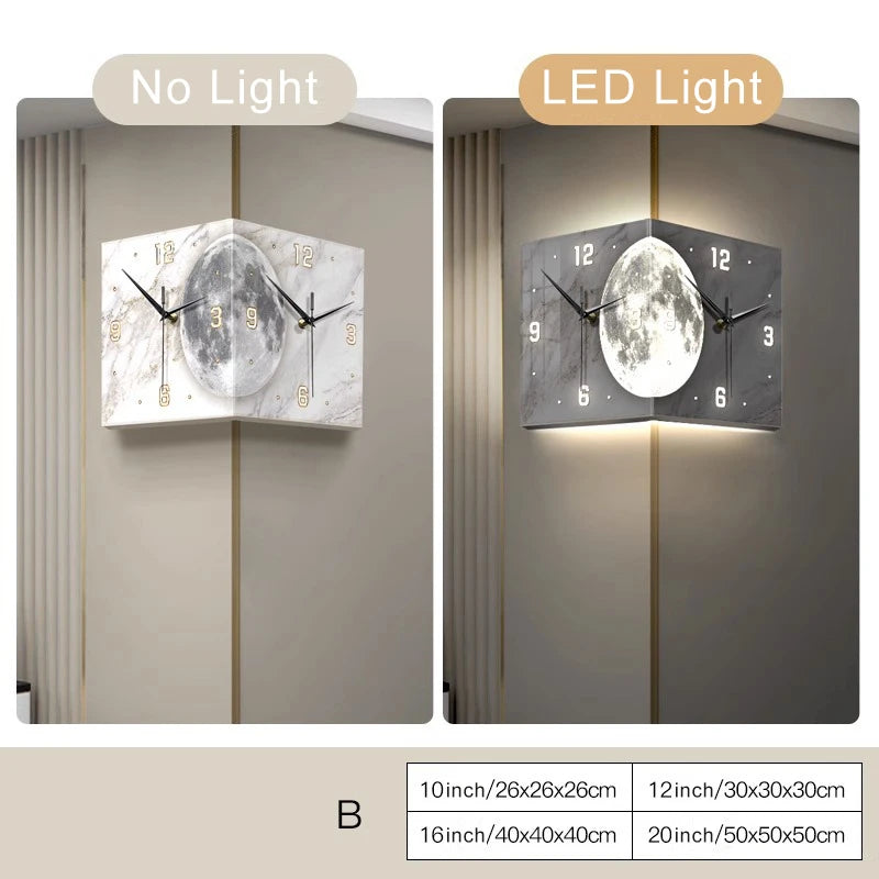 Creative Double-Sided Living Room Wall Clocks Silent Running Acrylic Moon-Light Emitting Backlit Display With Needle Drill-Free