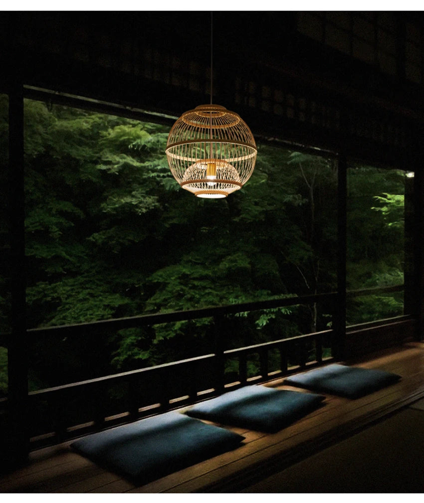 Bamboo Rattan Pendant Lamp Handmade Natural Boho Ceiling Light for Restaurant Cafe Home LED Lighting Fixture Vintage Ethnic Deco
