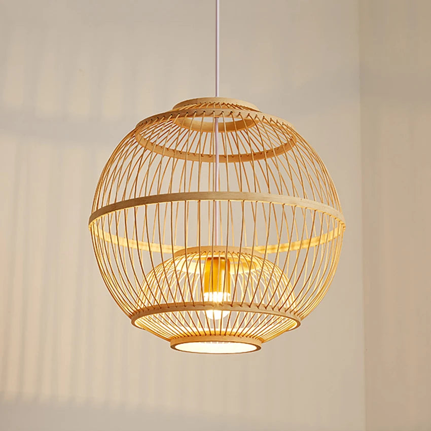 Bamboo Rattan Pendant Lamp Handmade Natural Boho Ceiling Light for Restaurant Cafe Home LED Lighting Fixture Vintage Ethnic Deco