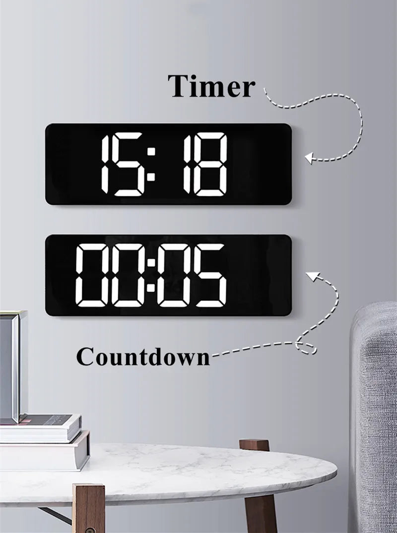 Large Digital Wall Clock Temp Date Week Display Remote Control Power Off Memory Table Clock Wall-mounted Dual Alarms LED Clocks