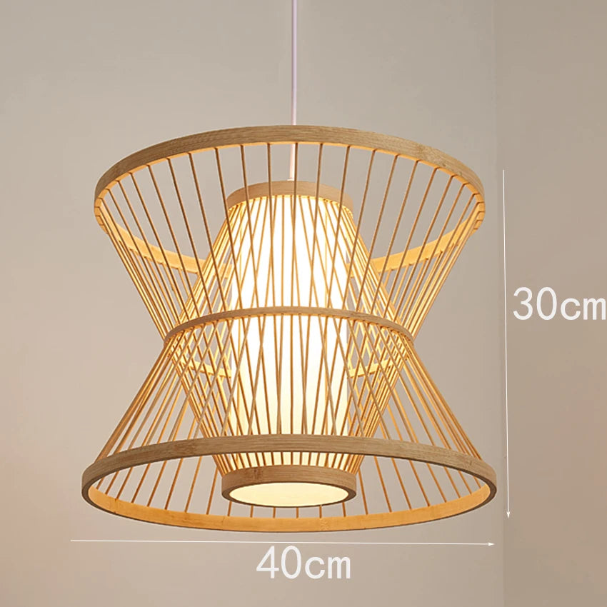 Bamboo Rattan Pendant Lamp Handmade Natural Boho Ceiling Light for Restaurant Cafe Home LED Lighting Fixture Vintage Ethnic Deco