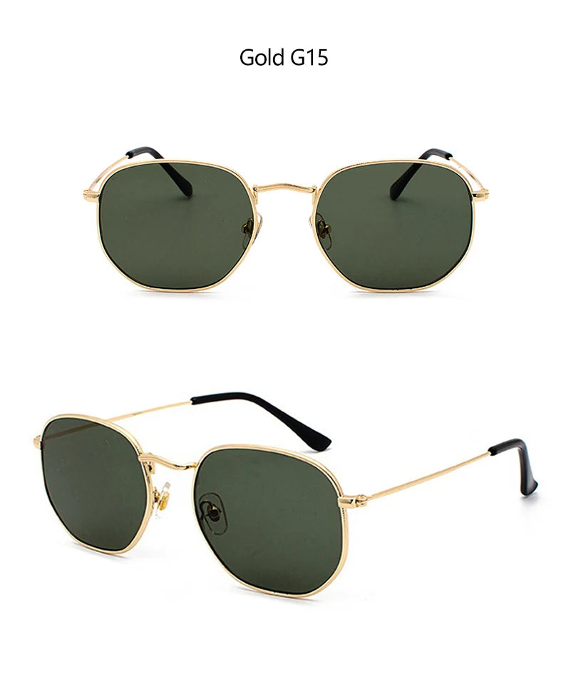 Hexagon Men Women Sunglasses Square Polygon Sun Glasses Brand Designer Retro Shades Metal Frame Eyewear TOP UV400 de sol hombre RELUX.STORE