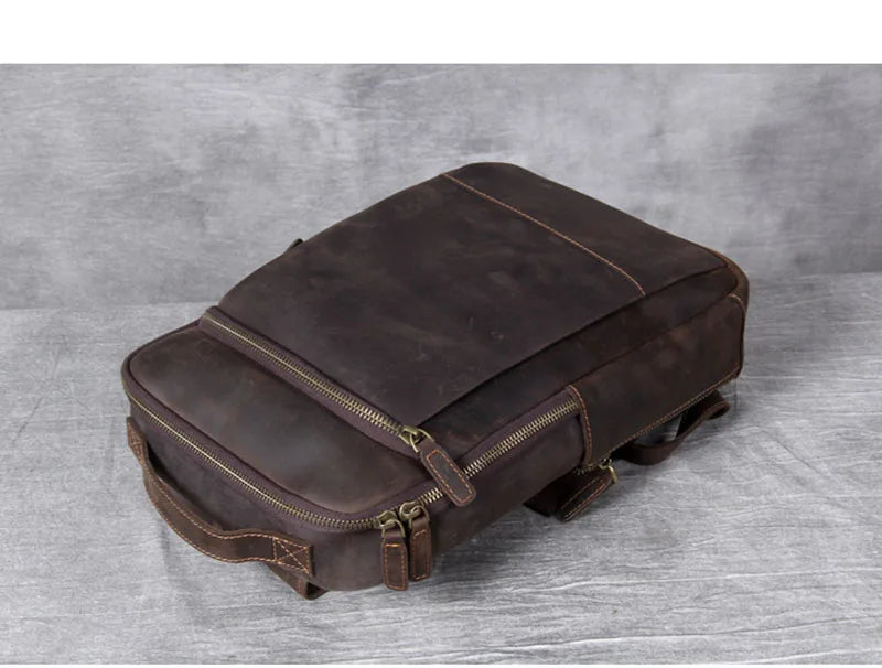 Vintage Crazy Horse Genuine Leather Backpack Men Backpack Laptop Leather Daily Bagpack Male Rucksack Trave Hiking Knapsack Large