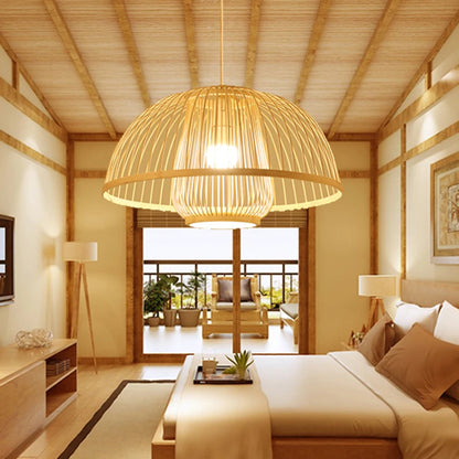 Bamboo Rattan Pendant Lamp Handmade Natural Boho Ceiling Light for Restaurant Cafe Home LED Lighting Fixture Vintage Ethnic Deco