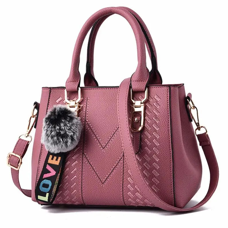 Embroidery Messenger Bags Women Leather Handbags Bags for Women Sac a Main Ladies hair ball Hand Bag RELUX.STORE