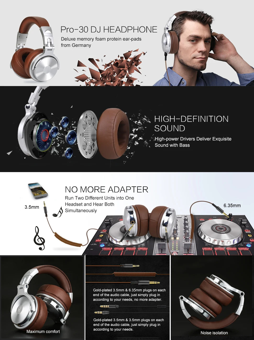 Oneodio Studio Wired Headphones Over Ear Hi-Res Audio Wired Headset With Microphone Studio DJ Stereo Headphones 3.5mm/6.35mm RELUX.STORE