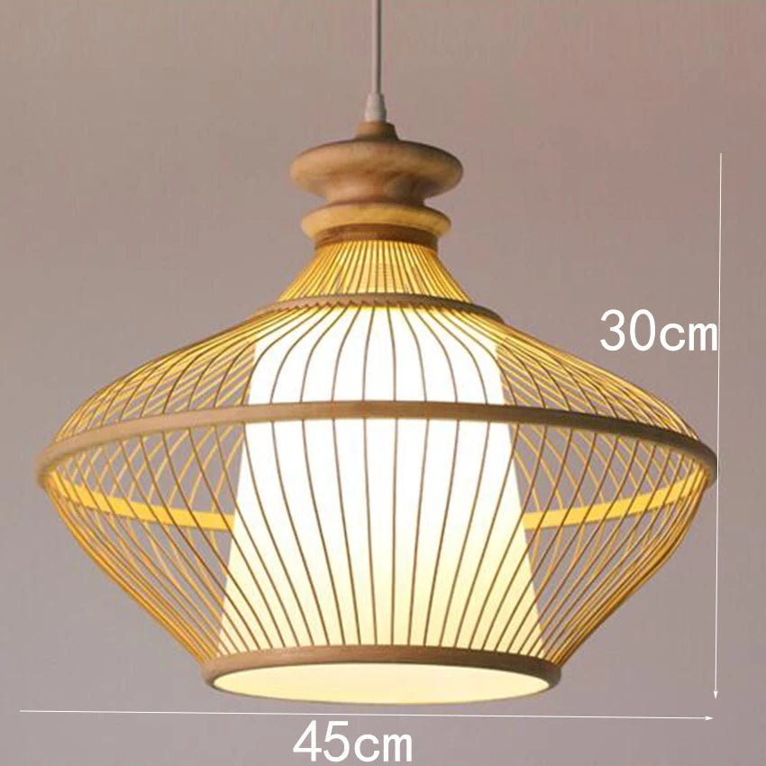 Bamboo Rattan Pendant Lamp Handmade Natural Boho Ceiling Light for Restaurant Cafe Home LED Lighting Fixture Vintage Ethnic Deco