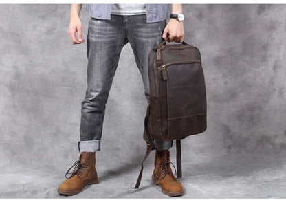 Vintage Crazy Horse Genuine Leather Backpack Men Backpack Laptop Leather Daily Bagpack Male Rucksack Trave Hiking Knapsack Large