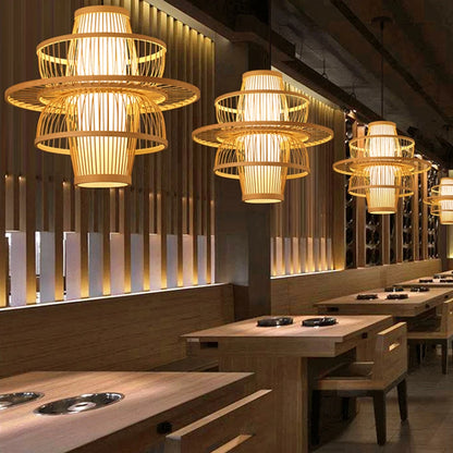 Bamboo Rattan Pendant Lamp Handmade Natural Boho Ceiling Light for Restaurant Cafe Home LED Lighting Fixture Vintage Ethnic Deco