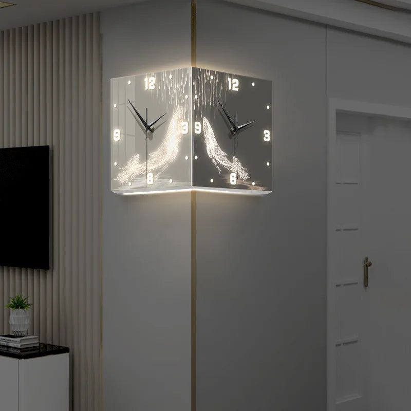 Modern Double-Sided White Whale Acrylic Wall Clock Unique Silent Running Needle Electric Backlight Digital Installation Artistic