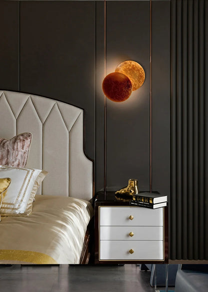 Creative Moon Eclipse Aisle Wall Light Corridor Bedside Lamp Living Room Round Gold Copper LED Sconce