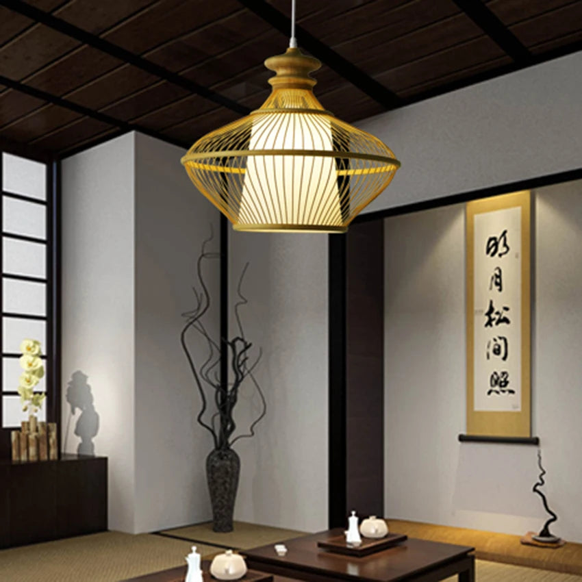 Bamboo Rattan Pendant Lamp Handmade Natural Boho Ceiling Light for Restaurant Cafe Home LED Lighting Fixture Vintage Ethnic Deco