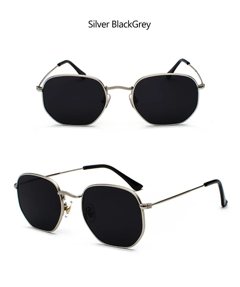 Hexagon Men Women Sunglasses Square Polygon Sun Glasses Brand Designer Retro Shades Metal Frame Eyewear TOP UV400 de sol hombre RELUX.STORE