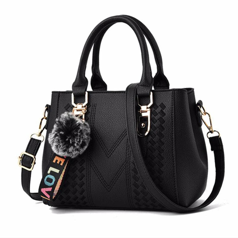 Embroidery Messenger Bags Women Leather Handbags Bags for Women Sac a Main Ladies hair ball Hand Bag RELUX.STORE