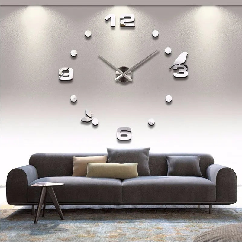 DIY 3D Wall Clock Large Decorative Acrylic Mirror Wall Sticker Clocks Quartz Movement Living Room Customized Logo Single Face