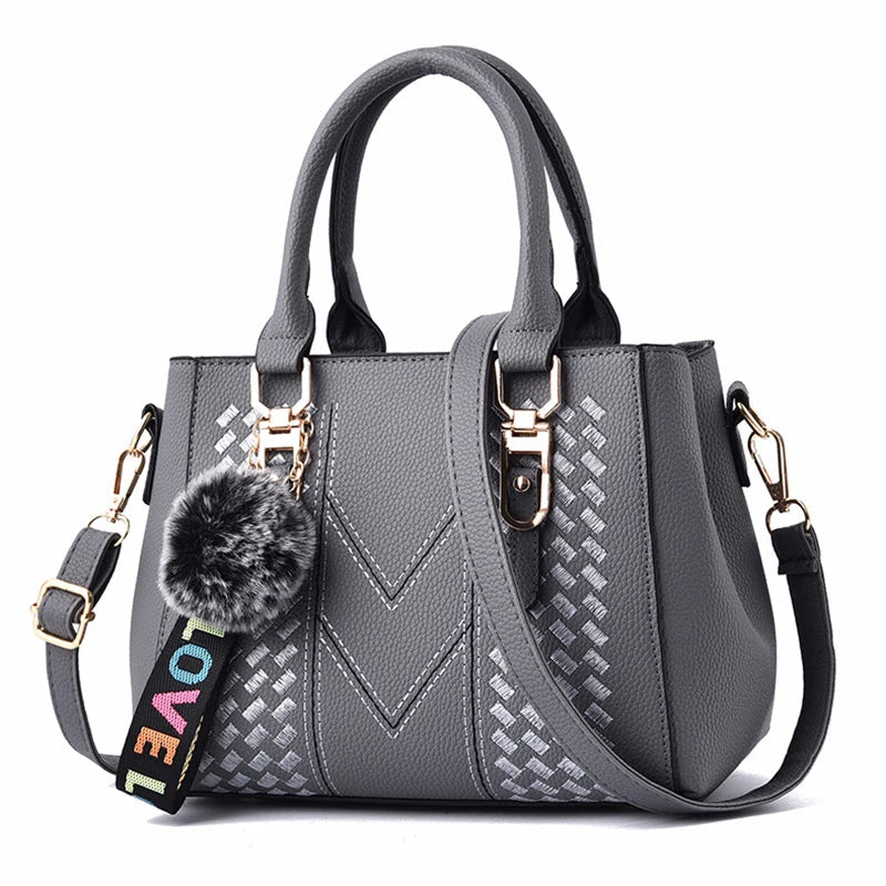 Embroidery Messenger Bags Women Leather Handbags Bags for Women Sac a Main Ladies hair ball Hand Bag RELUX.STORE