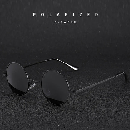 Retro Vintage Round Polarized Sunglasses Men Brand Designer Sun Glasses Women Alloy Metal Frame Black Lens Eyewear Driving UV400 RELUX.STORE
