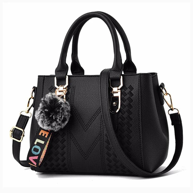 Embroidery Messenger Bags Women Leather Handbags Bags for Women Sac a Main Ladies hair ball Hand Bag RELUX.STORE