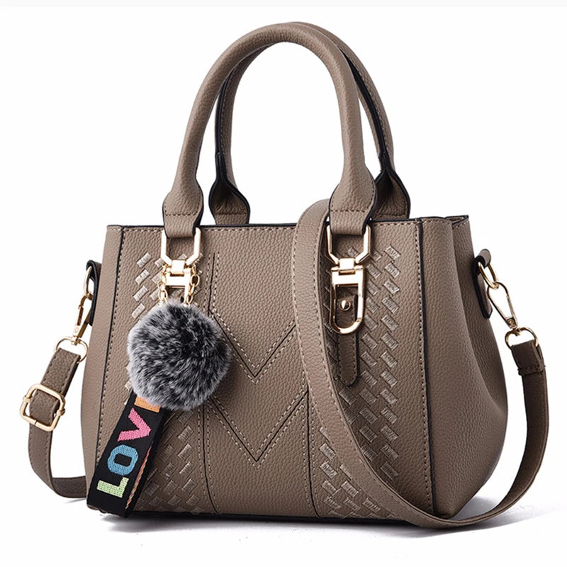 Embroidery Messenger Bags Women Leather Handbags Bags for Women Sac a Main Ladies hair ball Hand Bag RELUX.STORE