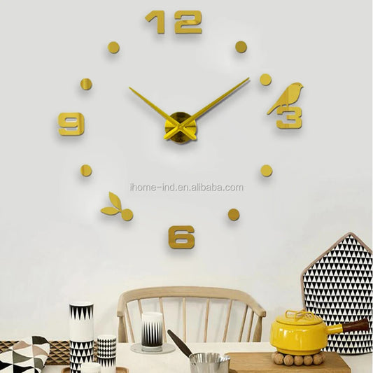 DIY 3D Wall Clock Large Decorative Acrylic Mirror Wall Sticker Clocks Quartz Movement Living Room Customized Logo Single Face