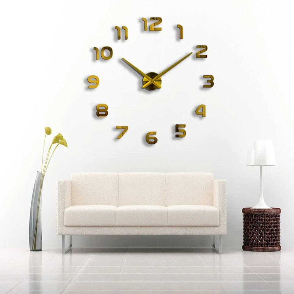 DIY 3D Wall Clock Large Decorative Acrylic Mirror Wall Sticker Clocks Quartz Movement Living Room Customized Logo Single Face