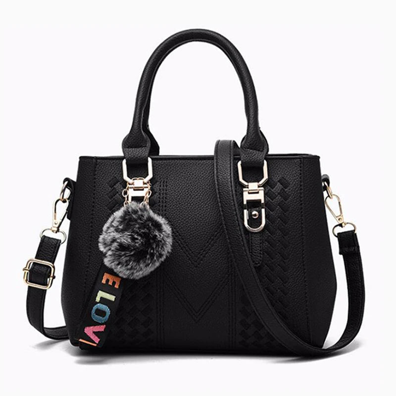 Embroidery Messenger Bags Women Leather Handbags Bags for Women Sac a Main Ladies hair ball Hand Bag RELUX.STORE
