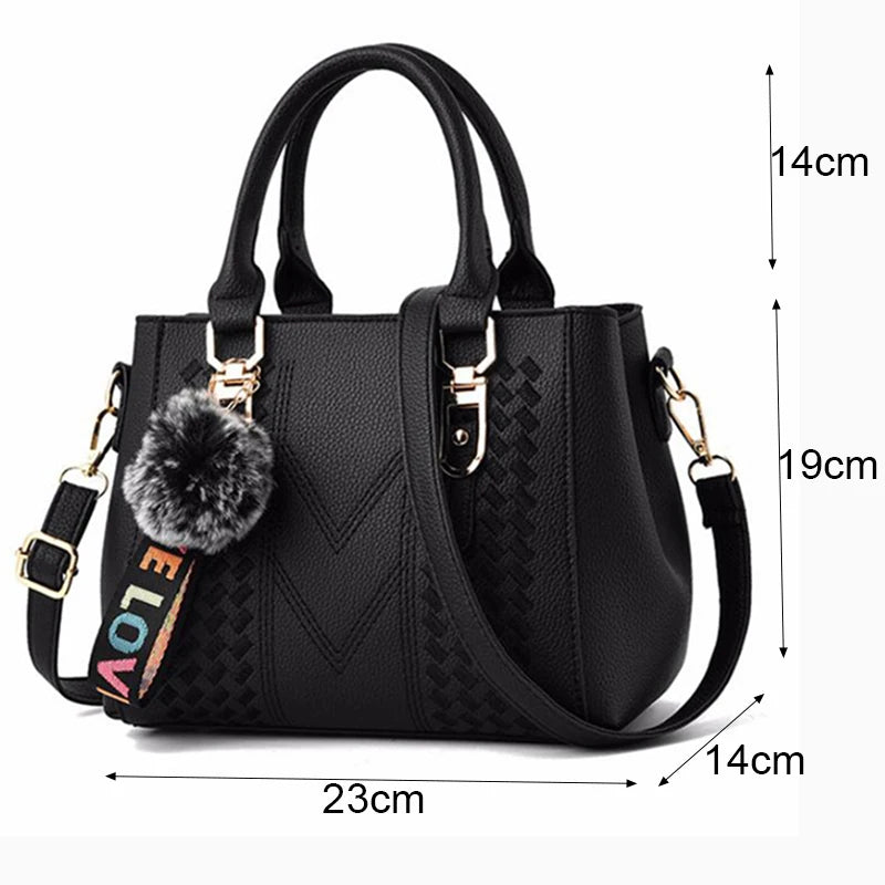 Embroidery Messenger Bags Women Leather Handbags Bags for Women Sac a Main Ladies hair ball Hand Bag RELUX.STORE