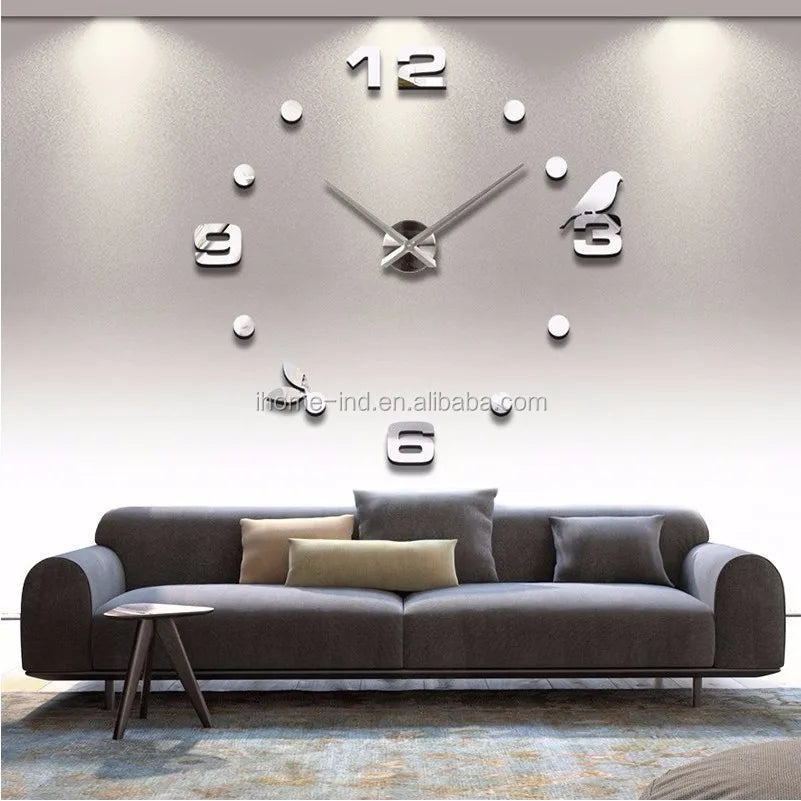 DIY 3D Wall Clock Large Decorative Acrylic Mirror Wall Sticker Clocks Quartz Movement Living Room Customized Logo Single Face