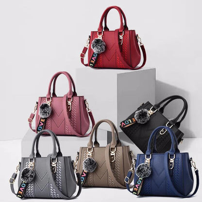 Embroidery Messenger Bags Women Leather Handbags Bags for Women Sac a Main Ladies hair ball Hand Bag RELUX.STORE