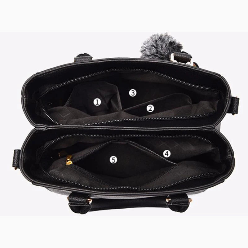 Embroidery Messenger Bags Women Leather Handbags Bags for Women Sac a Main Ladies hair ball Hand Bag RELUX.STORE