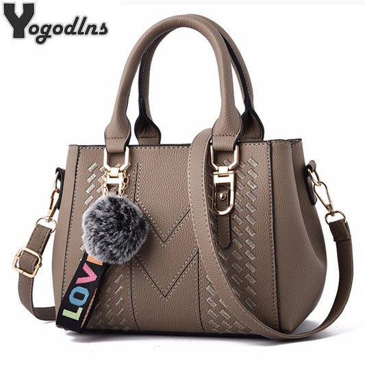 Embroidery Messenger Bags Women Leather Handbags Bags for Women Sac a Main Ladies hair ball Hand Bag RELUX.STORE