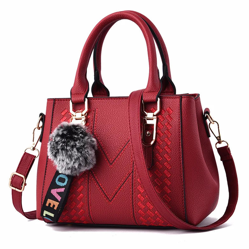 Embroidery Messenger Bags Women Leather Handbags Bags for Women Sac a Main Ladies hair ball Hand Bag RELUX.STORE