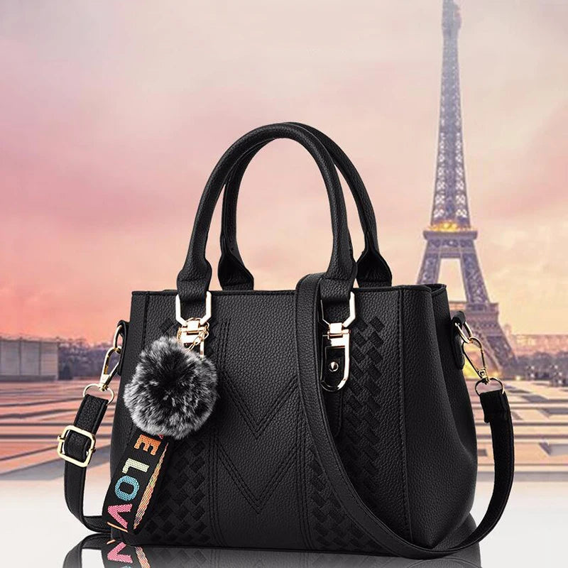 Embroidery Messenger Bags Women Leather Handbags Bags for Women Sac a Main Ladies hair ball Hand Bag RELUX.STORE