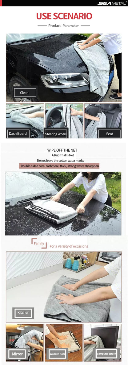 SEAMETAL Multi Sizes Car Microfiber Towel Upgraded Ultra-Soft Auto Drying Cleaning Cloth Super Absorbent Scratch-Free Towels