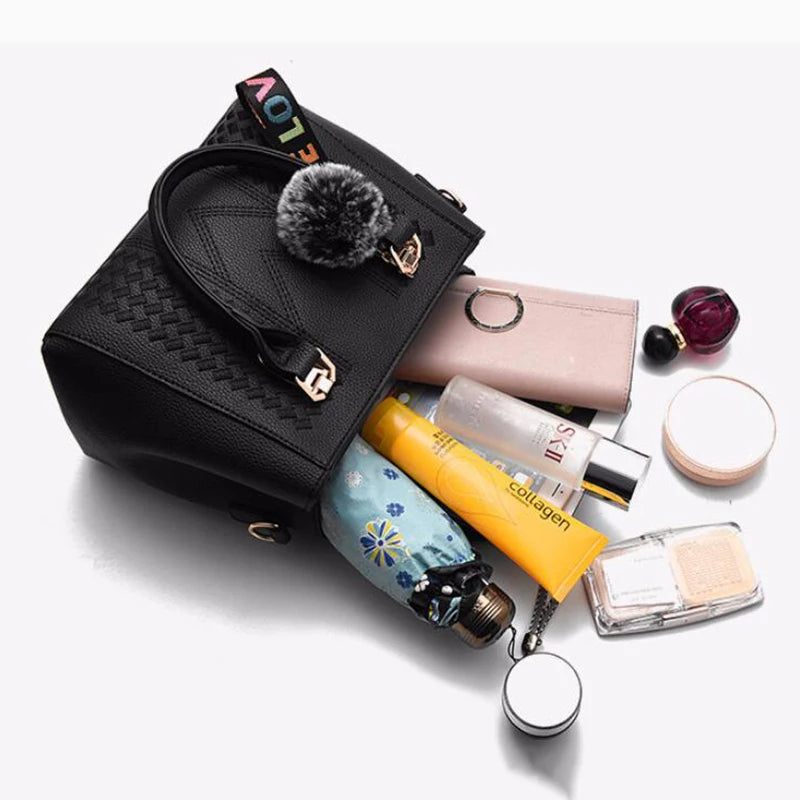 Embroidery Messenger Bags Women Leather Handbags Bags for Women Sac a Main Ladies hair ball Hand Bag RELUX.STORE