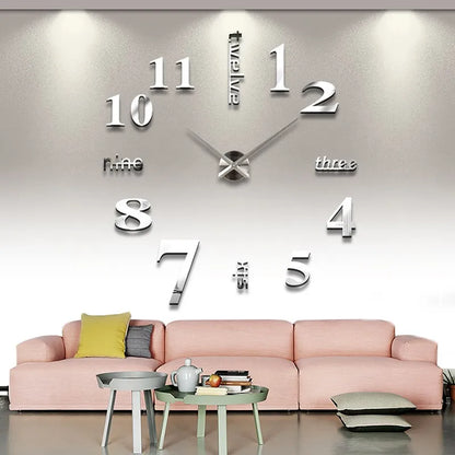 DIY 3D Wall Clock Large Decorative Acrylic Mirror Wall Sticker Clocks Quartz Movement Living Room Customized Logo Single Face