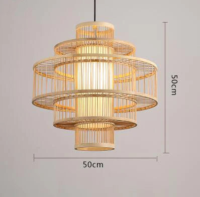 Bamboo Rattan Pendant Lamp Handmade Natural Boho Ceiling Light for Restaurant Cafe Home LED Lighting Fixture Vintage Ethnic Deco