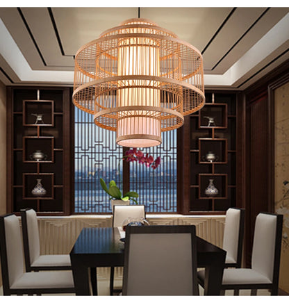 Bamboo Rattan Pendant Lamp Handmade Natural Boho Ceiling Light for Restaurant Cafe Home LED Lighting Fixture Vintage Ethnic Deco