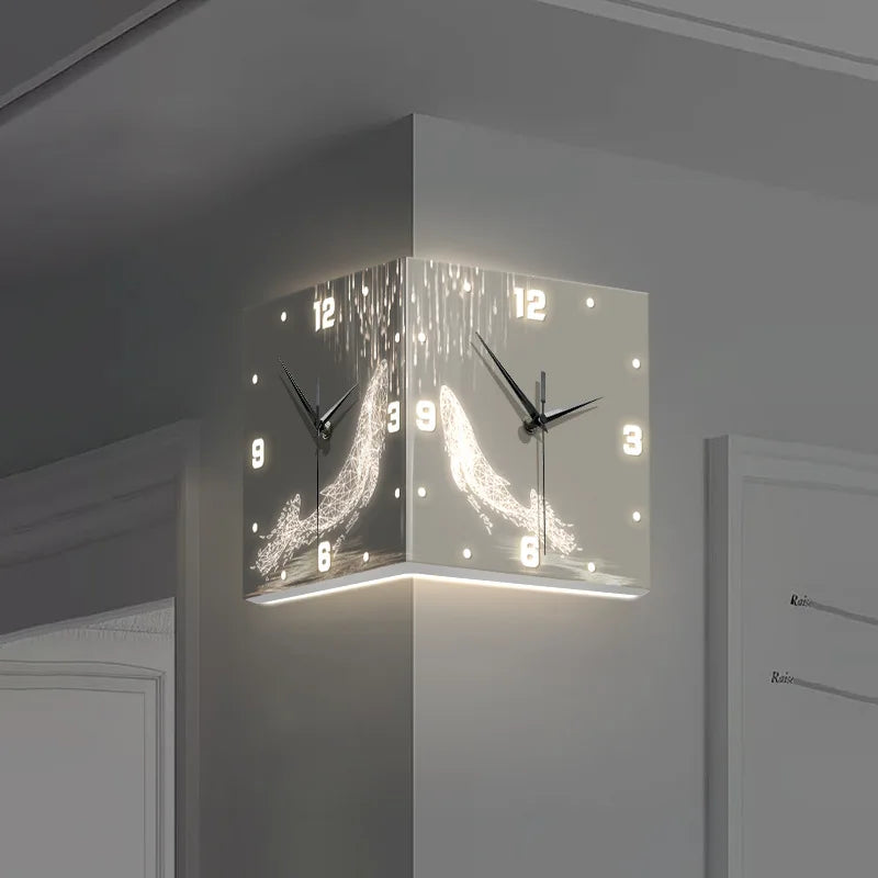Modern Double-Sided White Whale Acrylic Wall Clock Unique Silent Running Needle Electric Backlight Digital Installation Artistic