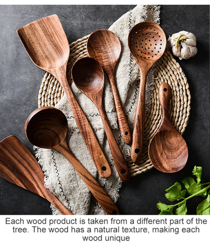 Thailand Teak Natural Wooden Tableware Cooking Ladle Turner Long Rice Colander Soup Skimmer Cooking Spoons Scoop Kitchen Tool