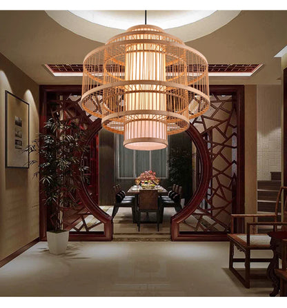 Bamboo Rattan Pendant Lamp Handmade Natural Boho Ceiling Light for Restaurant Cafe Home LED Lighting Fixture Vintage Ethnic Deco