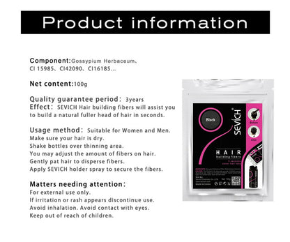 Sevich 100g 10 Color Keratin Hair Loss Building Fiber Hair Growth Fiber Refill Hair Loss Concealer Blender 50g Hair Care Product