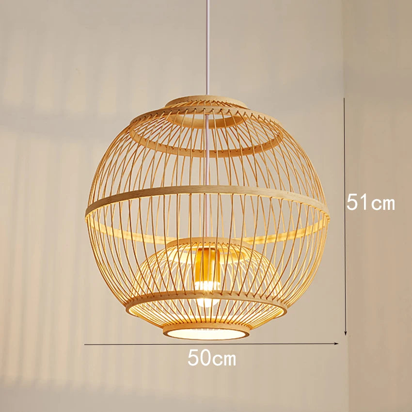 Bamboo Rattan Pendant Lamp Handmade Natural Boho Ceiling Light for Restaurant Cafe Home LED Lighting Fixture Vintage Ethnic Deco