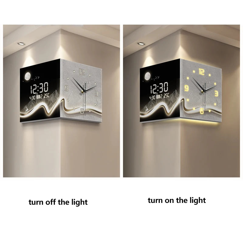 Silent Double-Sided Acrylic Digital Display Needle Wall Clock Electric Living Room Corner Abstract Art for Home Decor USB Mode
