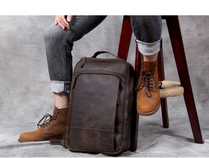 Vintage Crazy Horse Genuine Leather Backpack Men Backpack Laptop Leather Daily Bagpack Male Rucksack Trave Hiking Knapsack Large