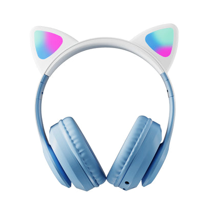Wireless Headphones RGB Cute Cat Girls Kids Gift Headset with Microphone Stereo Music Gaming Earbud Control Lights Earphone