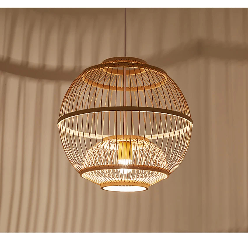 Bamboo Rattan Pendant Lamp Handmade Natural Boho Ceiling Light for Restaurant Cafe Home LED Lighting Fixture Vintage Ethnic Deco