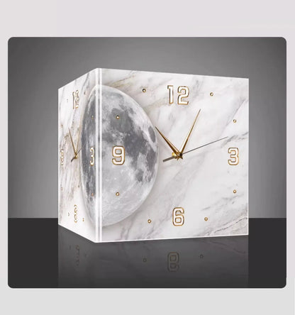 Creative Double-Sided Living Room Wall Clocks Silent Running Acrylic Moon-Light Emitting Backlit Display With Needle Drill-Free